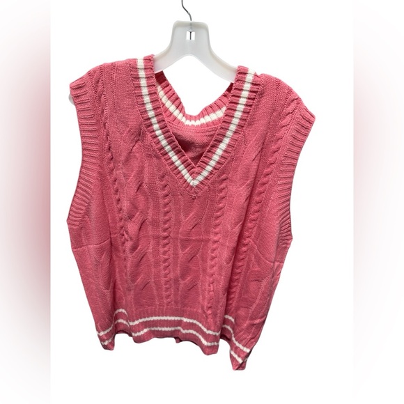 SHEIN EZwear Plus Striped Trim Cable Knit Sweater Vest Without Blouse - Picture 1 of 2